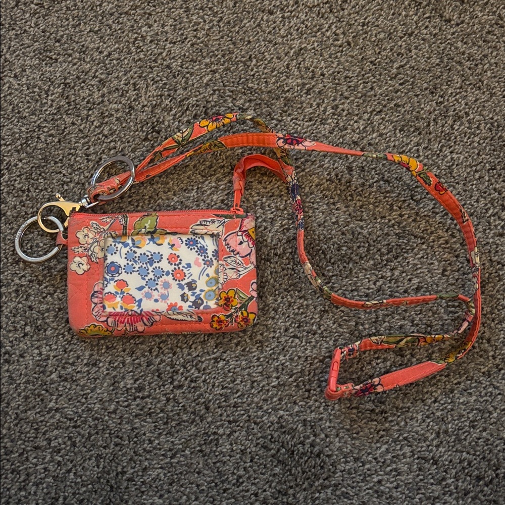 Vera Bradley Coral Floral Key & Card Holder with Lanyard